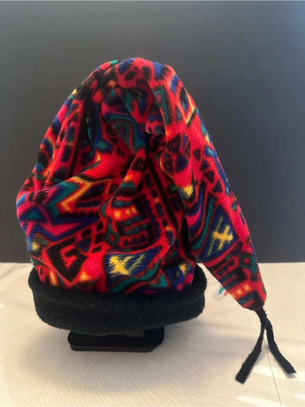 Turtle Fur Vintage Kids Long Tail Fleece Ski Hat Red Geometric Pointy Stocking